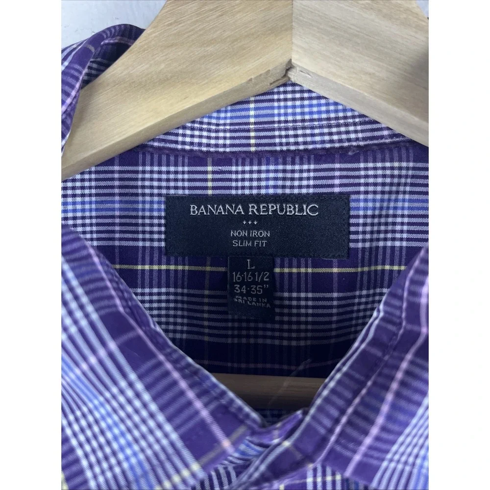 Banana Republic Men's Large Purple Plaid Long Sleeve Button Up Shirt